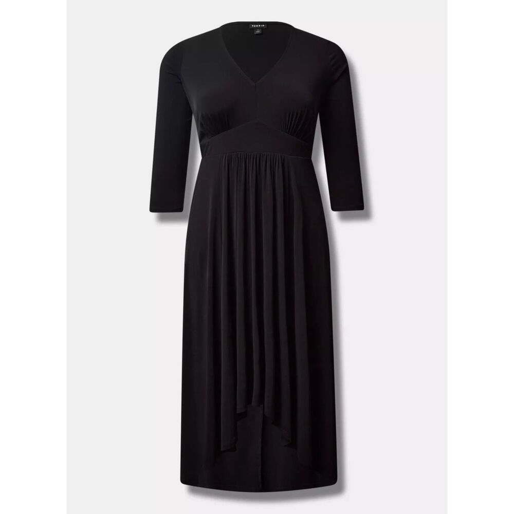 NWT Torrid 4X Deep Black Tea Length Studio Knit Deep V Bodycon Dress Size 26 - Picture 5 of 8